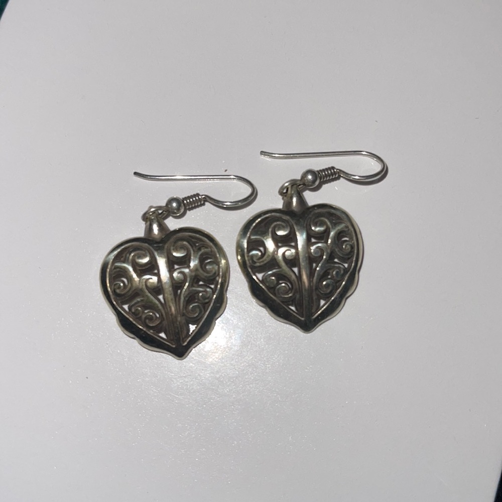 Brighton Silver Scroll Heart Dangle Earrings - image 2